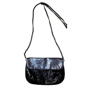J.Crew Glitter Sequin Crossbody Bag | Silver & Black Chain Strap – Style #57106